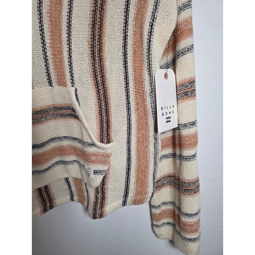 Billabong Striped Knit Hooded Pullover Sweater Womens Small Cream Coral Black - Picture 2 of 5